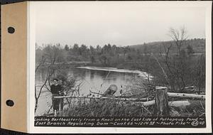 Contract No. 66, Regulating Dams, Middle Branch (New Salem), and East Branch of the Swift River, Hardwick and Petersham (formerly Dana), looking northeasterly from a knoll on the east side of Pottapaug Pond, east branch regulating dam, Hardwick, Mass., Dec. 14, 1938