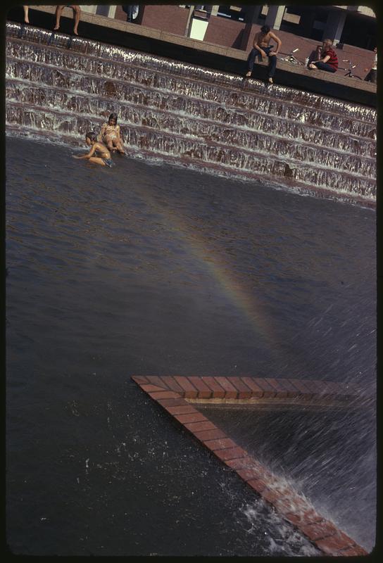 City Hall fountain, note the rainbow