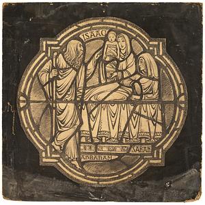 "Abraham, Isaac and Sarah", cartoon of a medallion from an aisle window in Nazareth Hall Chapel, Saint Paul, Minnesota