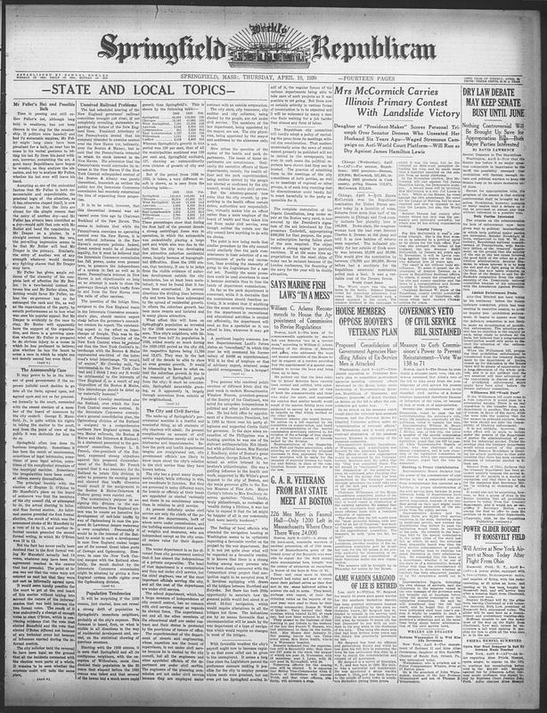 Springfield Weekly Republican. April 10, 1930 - Digital Commonwealth