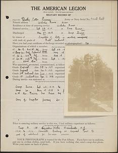 American Legion military record of Dudley Porter Ranney