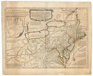 A general map of the Middle British Colonies in America viz. Virginia, Maryland, Delaware, Pensilvania, of Aquanishuonigy the country of the confederate Indians comprehending Aquanishuonigy proper, their places of residence, Ohio and Thuchsochruntie their deer hunting countries, Couchsachrage and Skaniadarade their beaver hunting countries, of the lakes Erie, Ontario and Champlain, and of part of New-France: wherein is also shewn the antient and present seats of the Indian nations