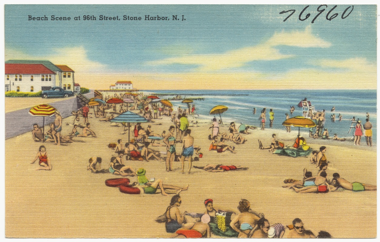 Beach scene at 96th Street, Stone Harbor, N. J. Digital Commonwealth