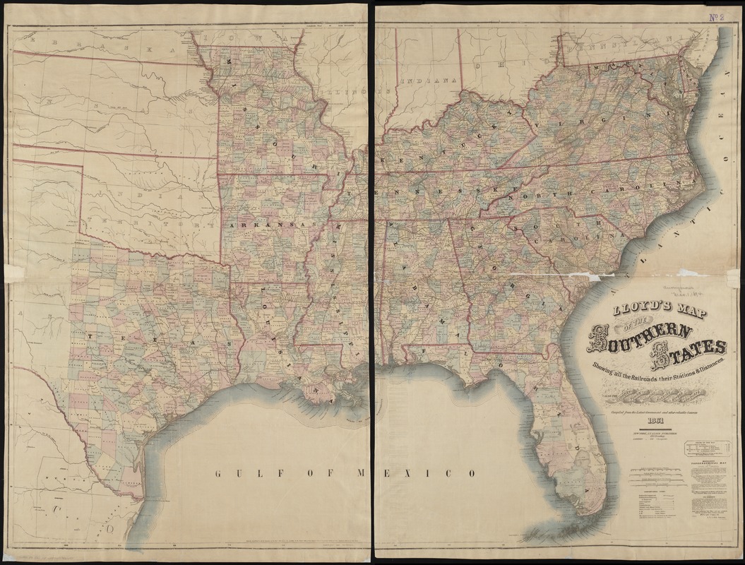 Lloyd's map of the Southern States, showing all the railroads, their stations & distances