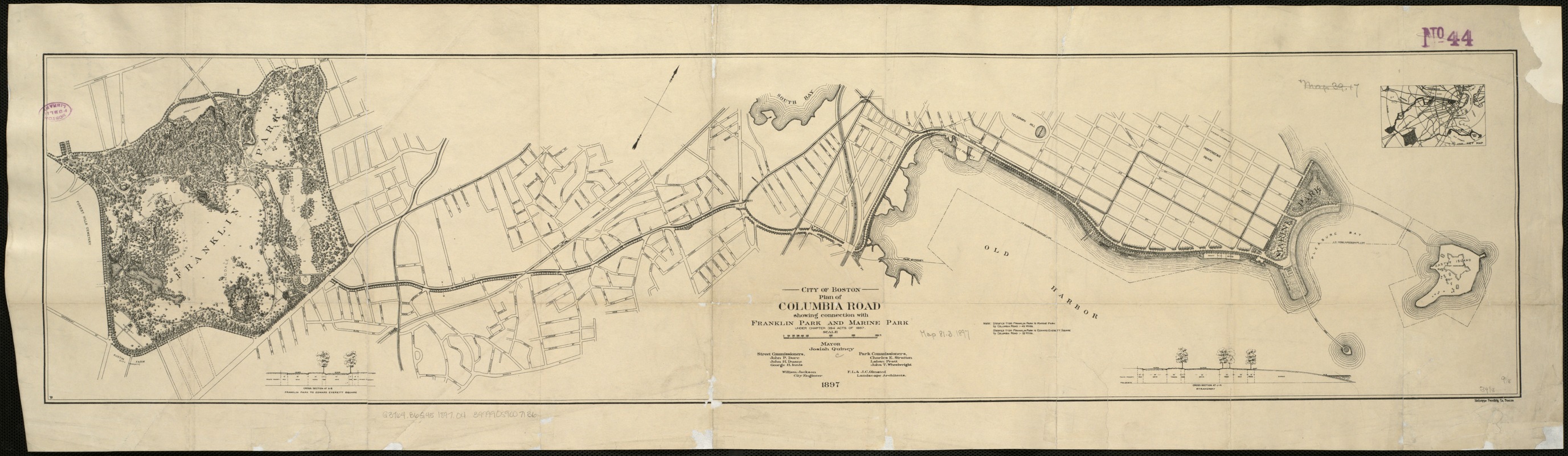 City of Boston plan of Columbia Road, showing connection with Franklin Park and Marine Park