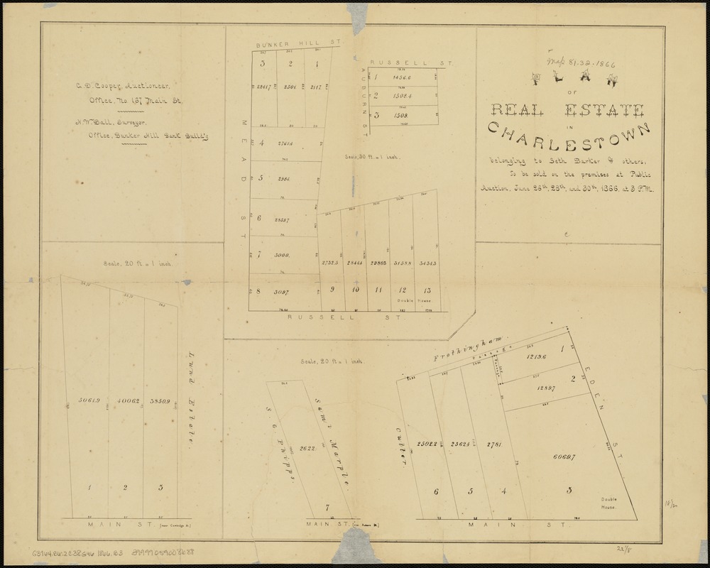 Plan of real estate in Charlestown belonging to Seth Barker & others
