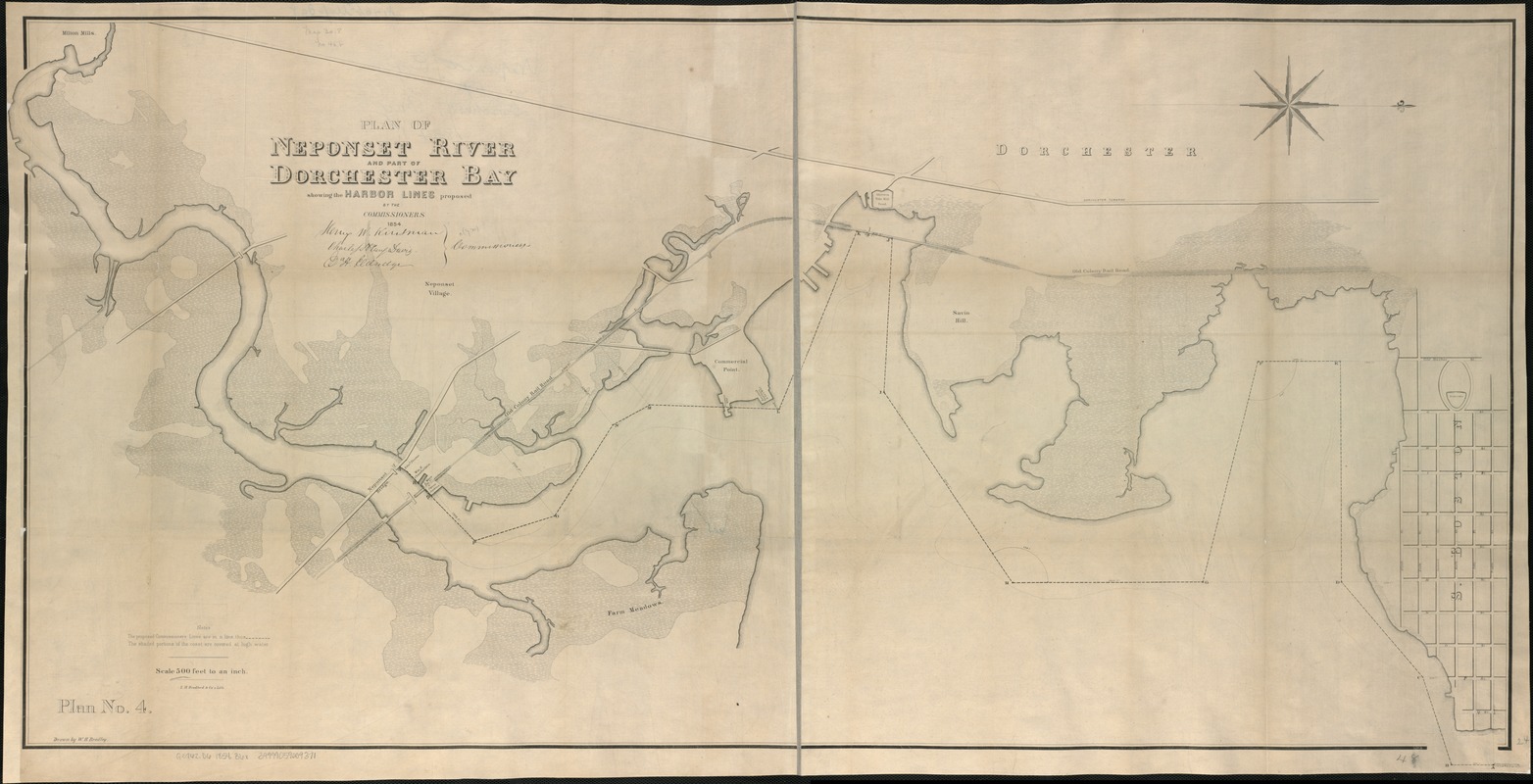 Plan of Neponset River and part of Dorchester Bay showing the harbor lines proposed by the Commissioners 1854