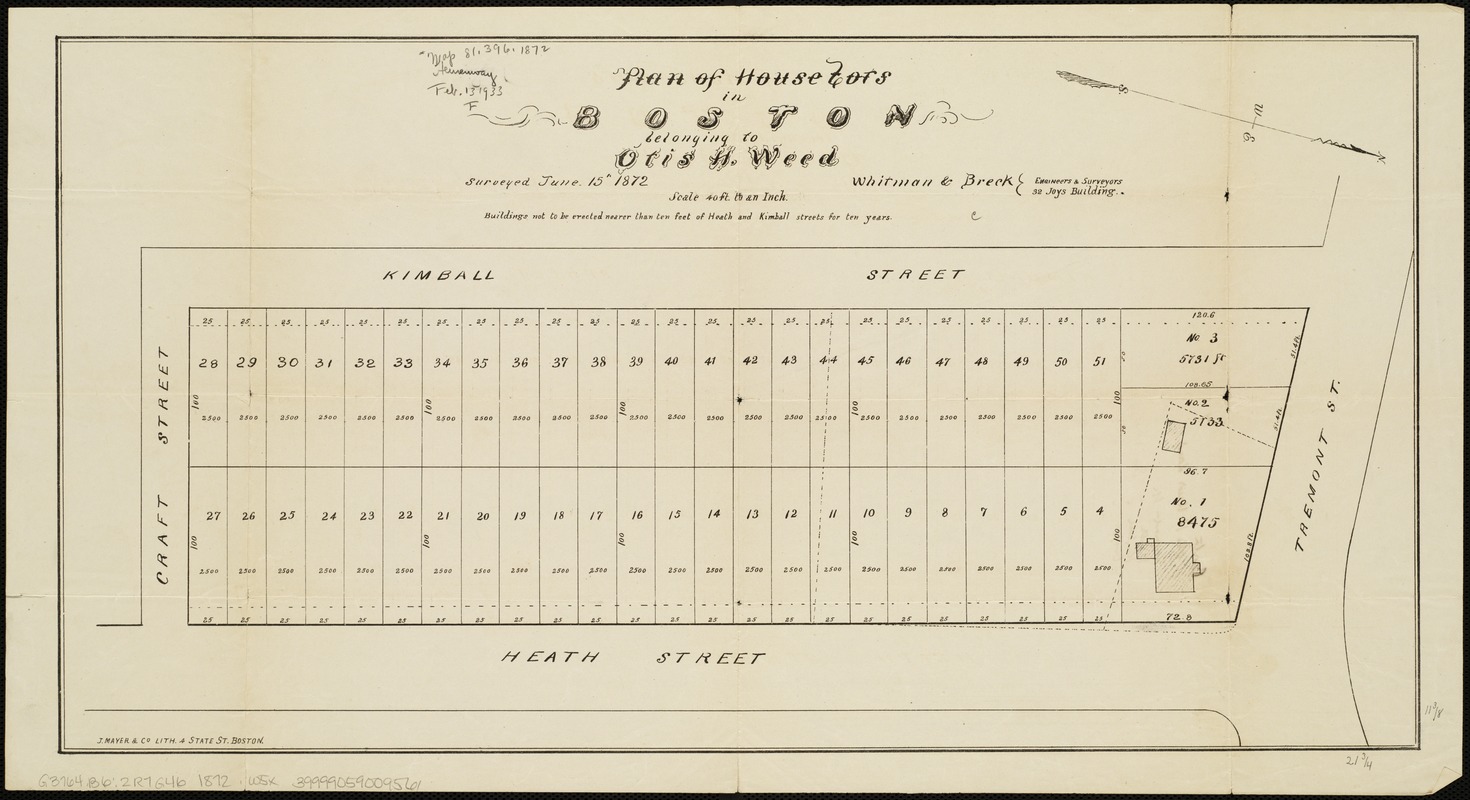 Plan of house lots in Boston belonging to Otis H. Weed
