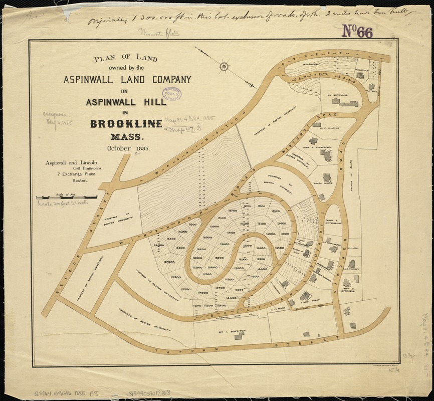 Plan of land owned by the Aspinwall Land Company on Aspinwall Hill in Brookline, Mass
