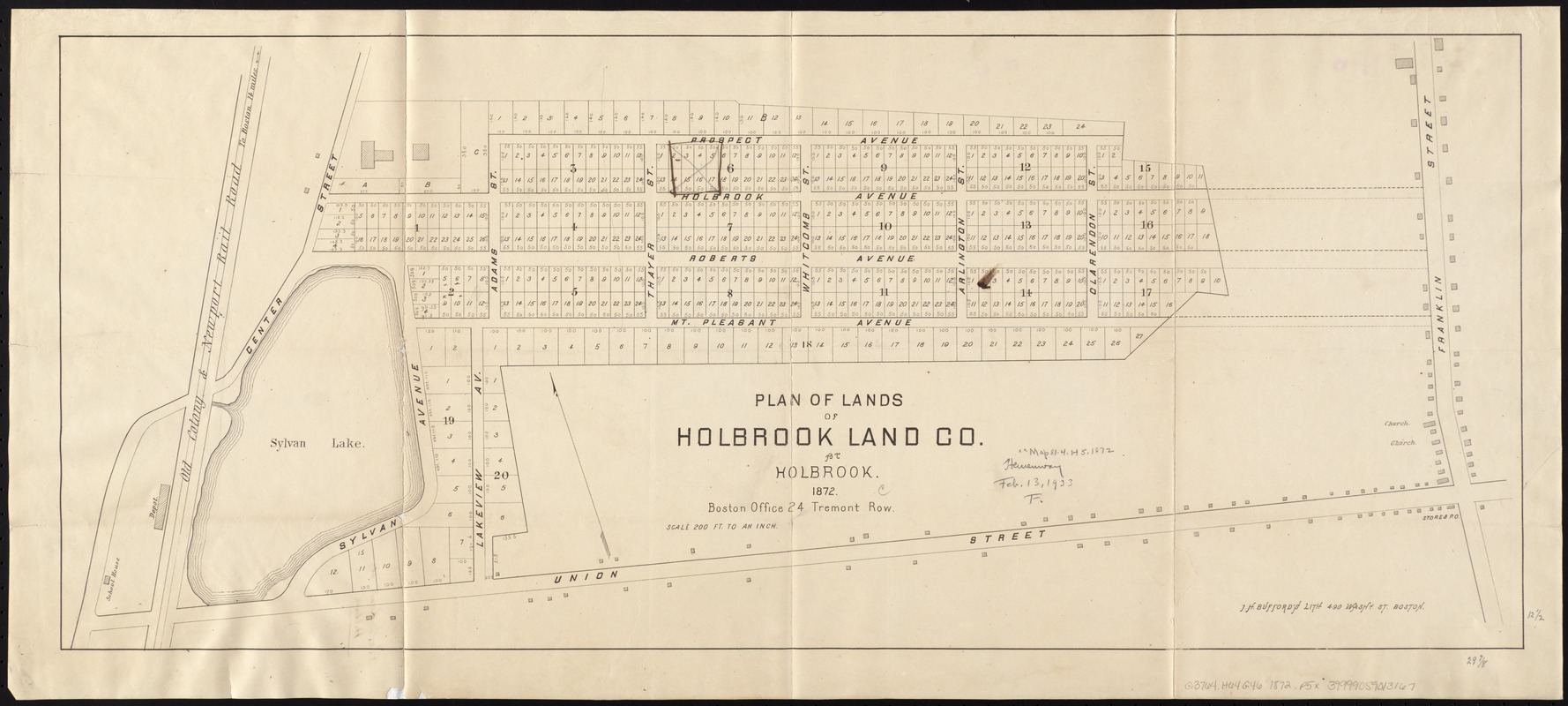 Plan of lands of Holbrook Land Co. at Holbrook 1872