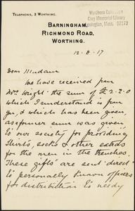 Letter of thanks from Worthing, England