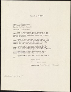 Letter from Edwin B. Worthen to G. K. Richardson, Town counsel, Richardson, Wolcott, Tyler & Fassett, November 5, 1946