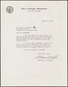 Letter from William C. Paxton, Chairman, Selectmen, to Edwin B. Worthen, March 13, 1947