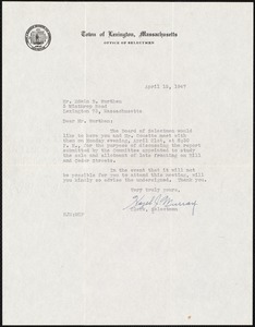Letter from Hazel J. Murray, on behalf of the Selectmen, to Edwin B. Worthen, April 15, 1947
