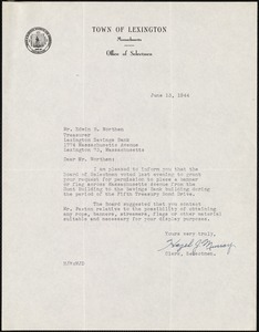 Letter from Hazel J. Murray, on behalf of the Selectmen, to Edwin B. Worthen, June 13, 1944