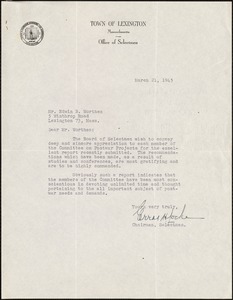 Letter from Errol H. Locke, Chairman, Selectmen, to Edwin B. Worthen, March 21, 1945
