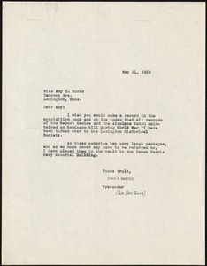 Letter to Amy E. Morse, Curator, Lexington Historical Society, from Edwin B. Worthen, May 24, 1950