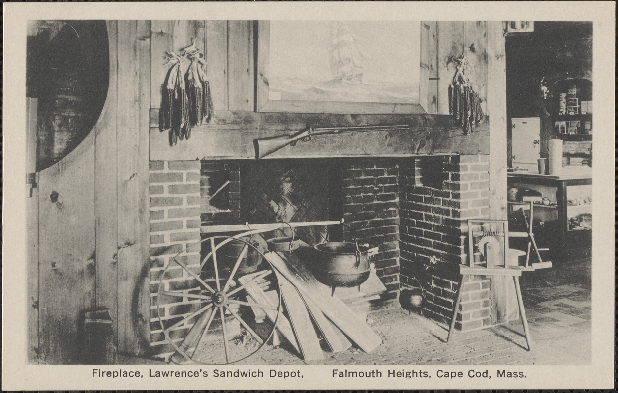 Fireplace, Lawrence's Sandwich Depot, Falmouth Heights, Cape Cod, Mass.