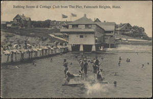 Bathing Scene & Cottage Club from The Pier, Falmouth Heights, Mass.