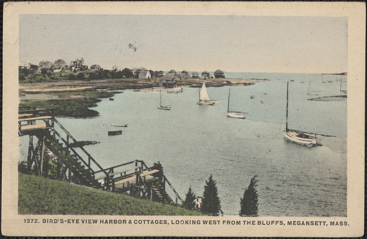 Bird's-Eye View Harbor & Cottages, Looking West from the Bluffs, Megansett, Mass.
