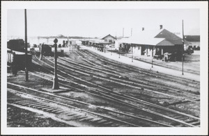 Train tracks and buildings, Woods Hole, MA