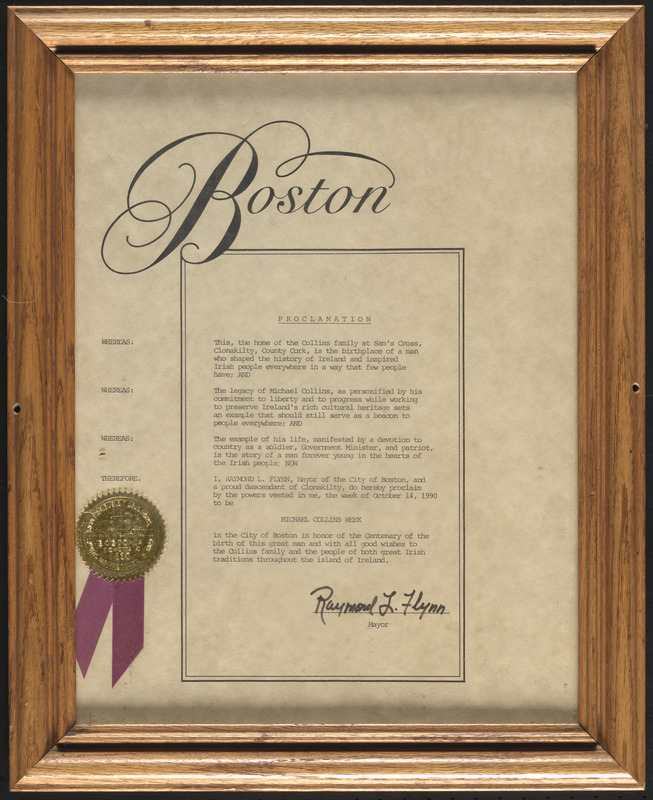 Boston. Proclamation. Michael Collins week
