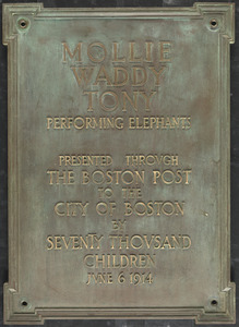 Mollie, Waddy, Tony, performing elephants presented through the Boston Post to the City of Boston by seventy thousand children, June 6, 1914