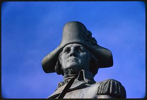 Front view of head and shoulder of George Washington statue, Boston Public Garden
