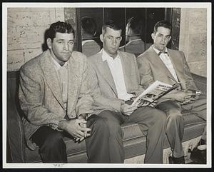 Today's Another Day, although you'd never know it from the looks on these Cleveland Indians' players who apparently haven't got over yesterday's loss to the Red Sox. Shown at the Hotel Kenmore are, left to right, Outfield Wally Westlake, recently acquired from Cincinnati; Pitcher Bob Lemon, who was opposing the Sox at Fenway Park, and Shortstop Ike Boone.