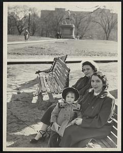 Springtime on the Public Garden. L to R. Mrs. Josephine Testa - Waltham. Mrs. Mary Passerello - Waltham. + Janice Passerello, 34 yrs.