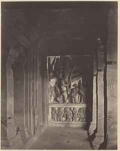 Sculpture of Vishnu as Trivikrama in the north verandah of Cave II, Badami, Bijapur District