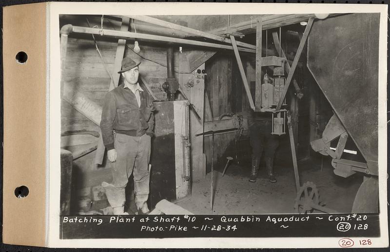 Contract No. 20, Coldbrook-Swift Tunnel, Barre, Hardwick, Greenwich, batching plant at Shaft 10, Quabbin Aqueduct, Hardwick, Mass., Nov. 28, 1934