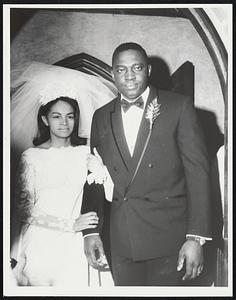 George Scott leaving church with bride Malvena Pena of W. Falmouth.