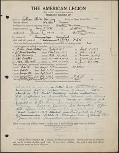 American Legion military record of William Oliver Kenney