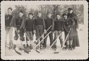 John Pavo and classmates playing ice hockey, Sacred Heart School