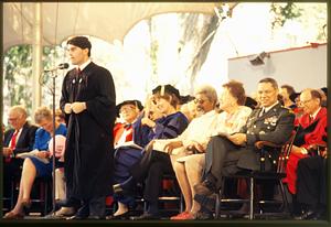 Cambridge, MA Harvard U 1993: a student speaks at commencement