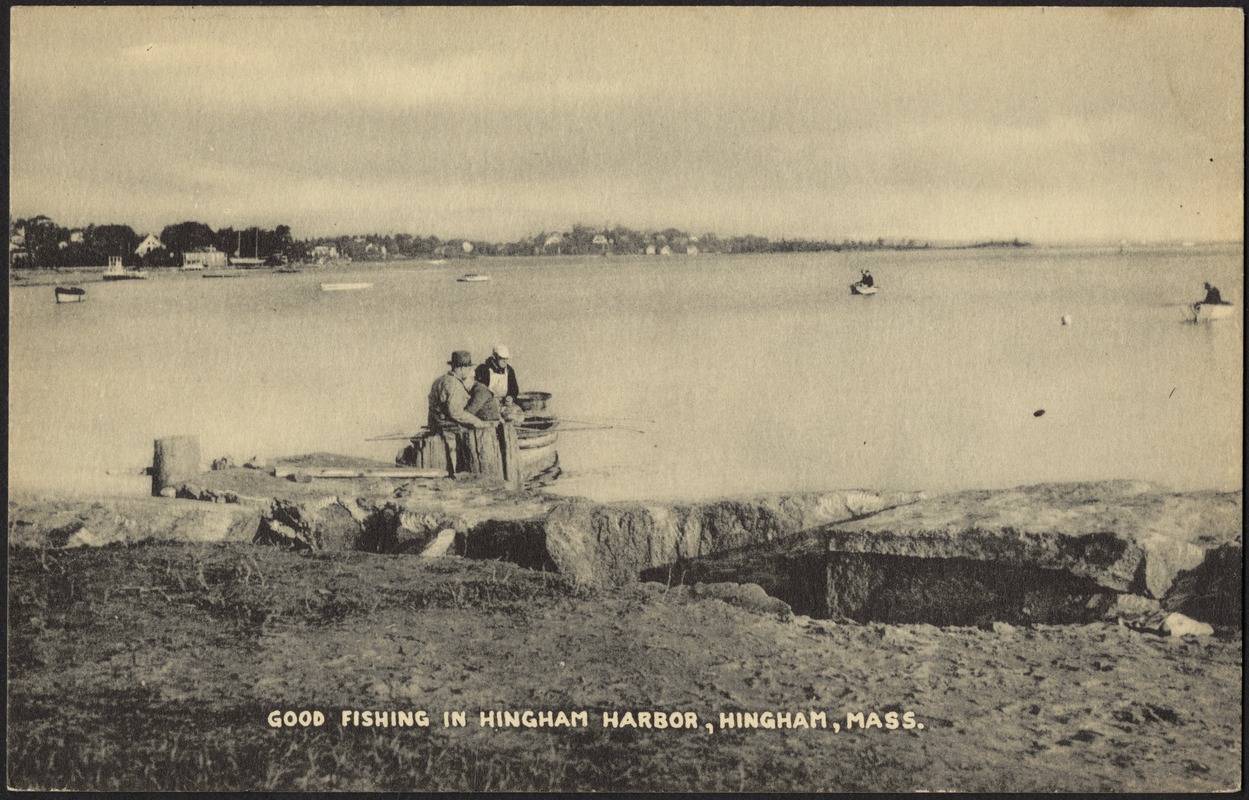 Good fishing in Hingham Harbor, Hingham, Mass.