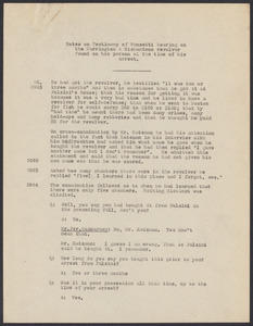 Sacco-Vanzetti Case Records, 1920-1928. Defense Papers. Notes on testimony of Vanzetti bearing on the Harrington and Richardson revolver found on his person at the time of his arrest, n.d. Box 15, Folder 4, Harvard Law School Library, Historical & Special Collections