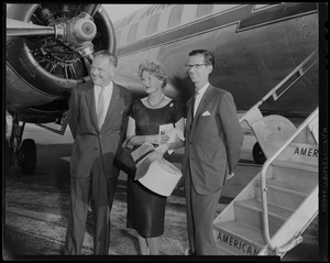 Henry Cabot Lodge, Jr., wife Emily, and another man standing in front of an airplane