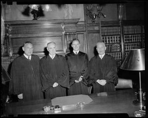 Edmund V. Keville (second right) after induction as Probate Court Judge poses with Judges Wilson, Mahoney and Sullivan after Suffolk Court ceremony