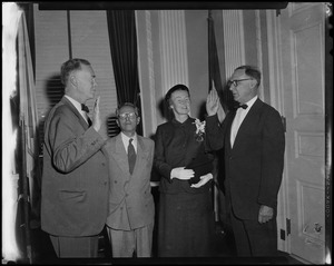 Governor Herter swearing in Arthur E. Whittemore as associate justice of the Supreme Judicial Court of Massachusetts