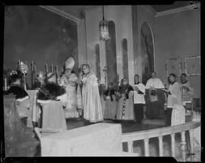 Dedication ceremonies of Holy Cross Armenian Church at 100 Mt. Auburn St. in Cambridge, with Archbishop Mesrop Habozian, Archbishop Richard Cushing, and Bishop Russell J. McVinney