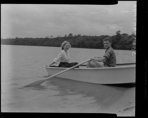 Helen Hayes with son James McArthur, canoeing