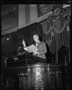 Governor-elect Christian Herter giving speech at the Massachusetts State House