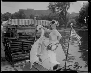 Denise Darcel on swan boat in Boston Public Garden