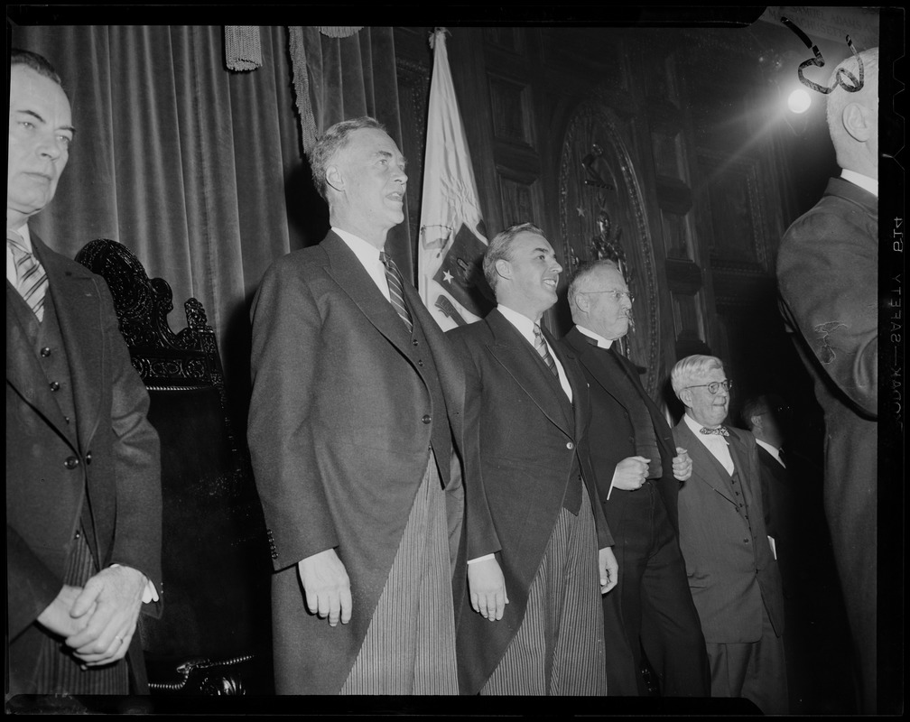 Gov. Christian Herter standing with others at inauguration