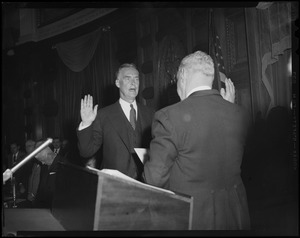 Gov. Christian Herter taking oath of office at inauguration