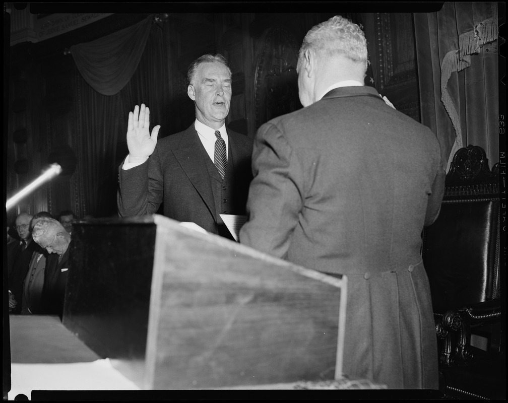 Gov. Christian Herter taking oath of office at inauguration