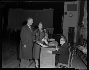 Governor Christian Herter and Mary Pratt Herter cast their ballots in Millis