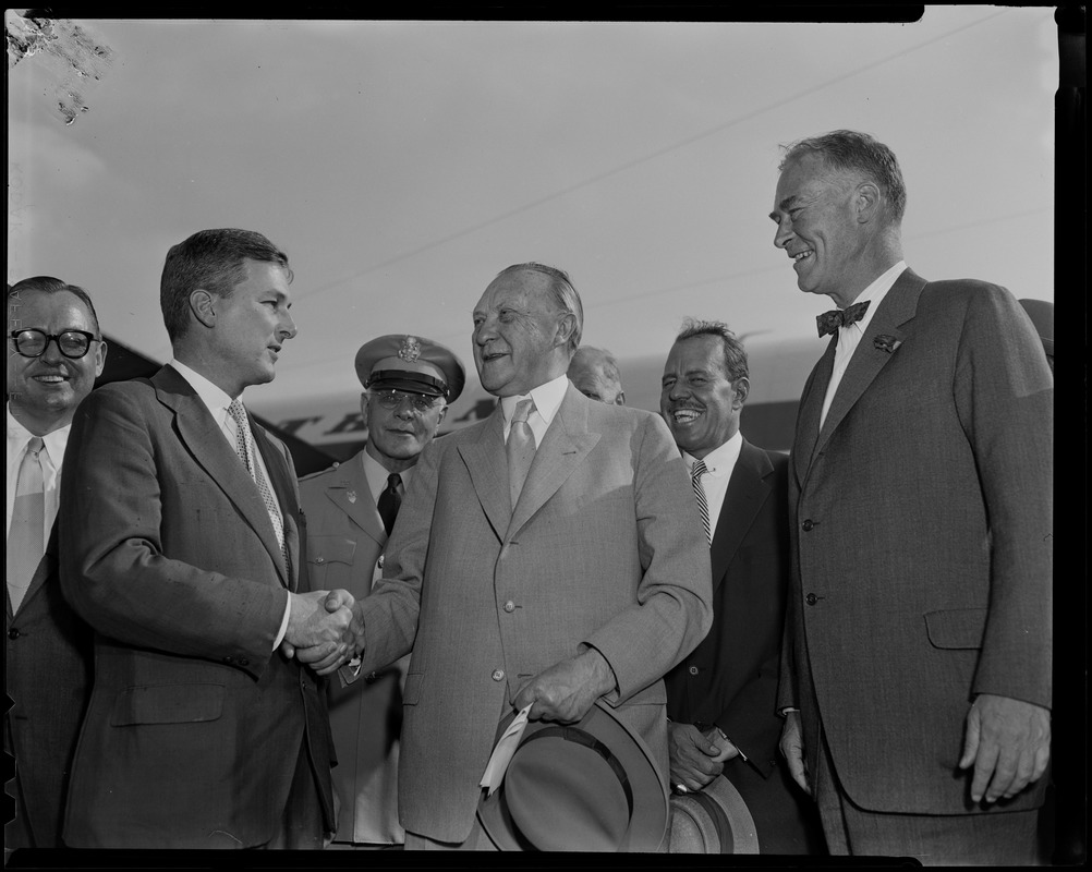 West German Chancellor Konrad Adenauer shaking hands with Harvard ...